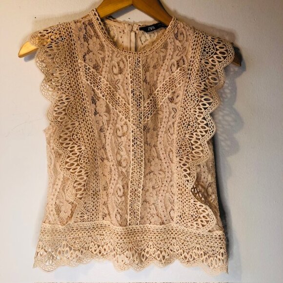 Zara Sleeveless Lace Top, Size S, Tan, Elegant, Feminine, Boho Chic, Lac… - Picture 1 of 5